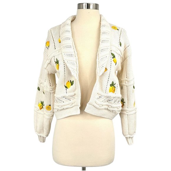 Anthropologie Sweaters - Maeve Anthropologie Fruit-Embroidered Cardigan Sweater Size XS Lemons Open Front